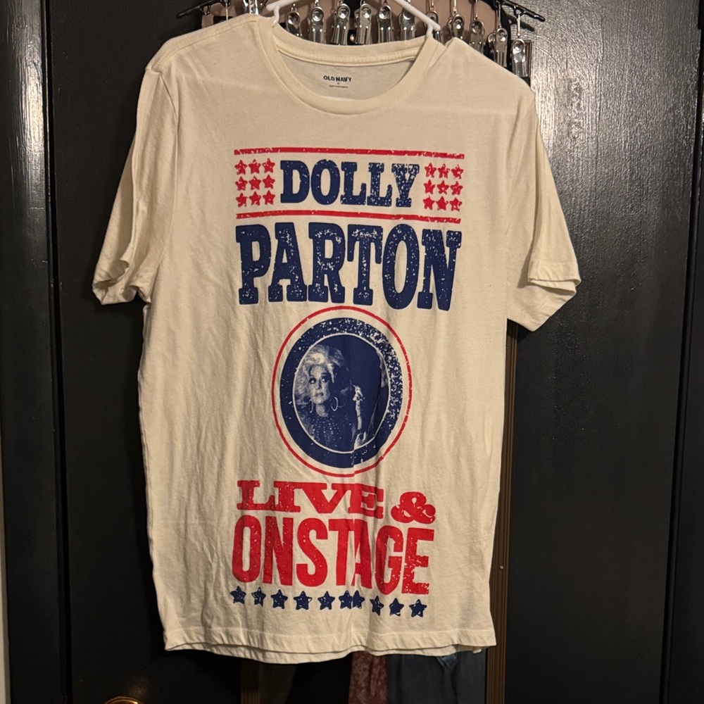 Old Navy Cream Tee with Red and Blue Graphic